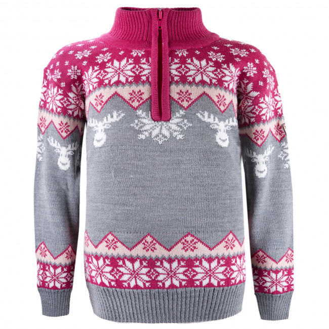 Kama Astrid Merino Sweater, børn, grå/pink thumbnail