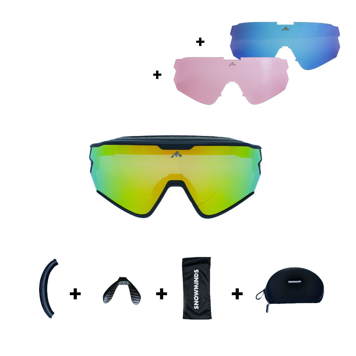 Brug The Snowminds Full Blast Sports Glasses + 3 Lenses + Case, sort til en forbedret oplevelse