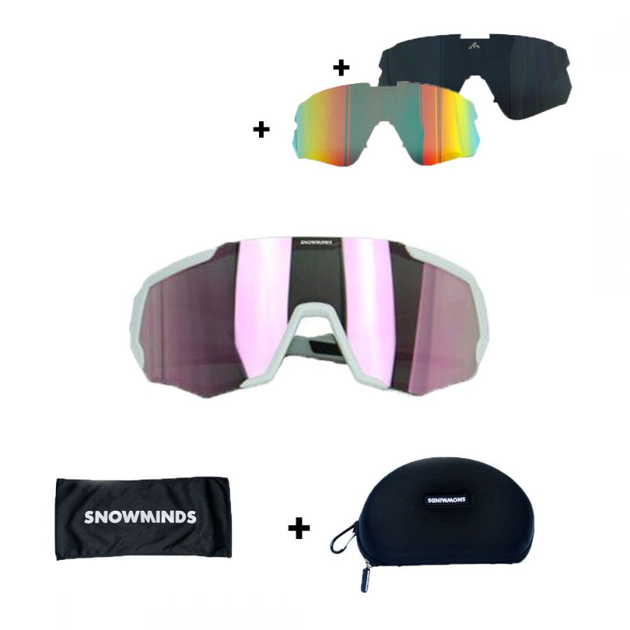 Brug The Snowminds White Out Sports Glasses + 3 Lenses + Case til en forbedret oplevelse