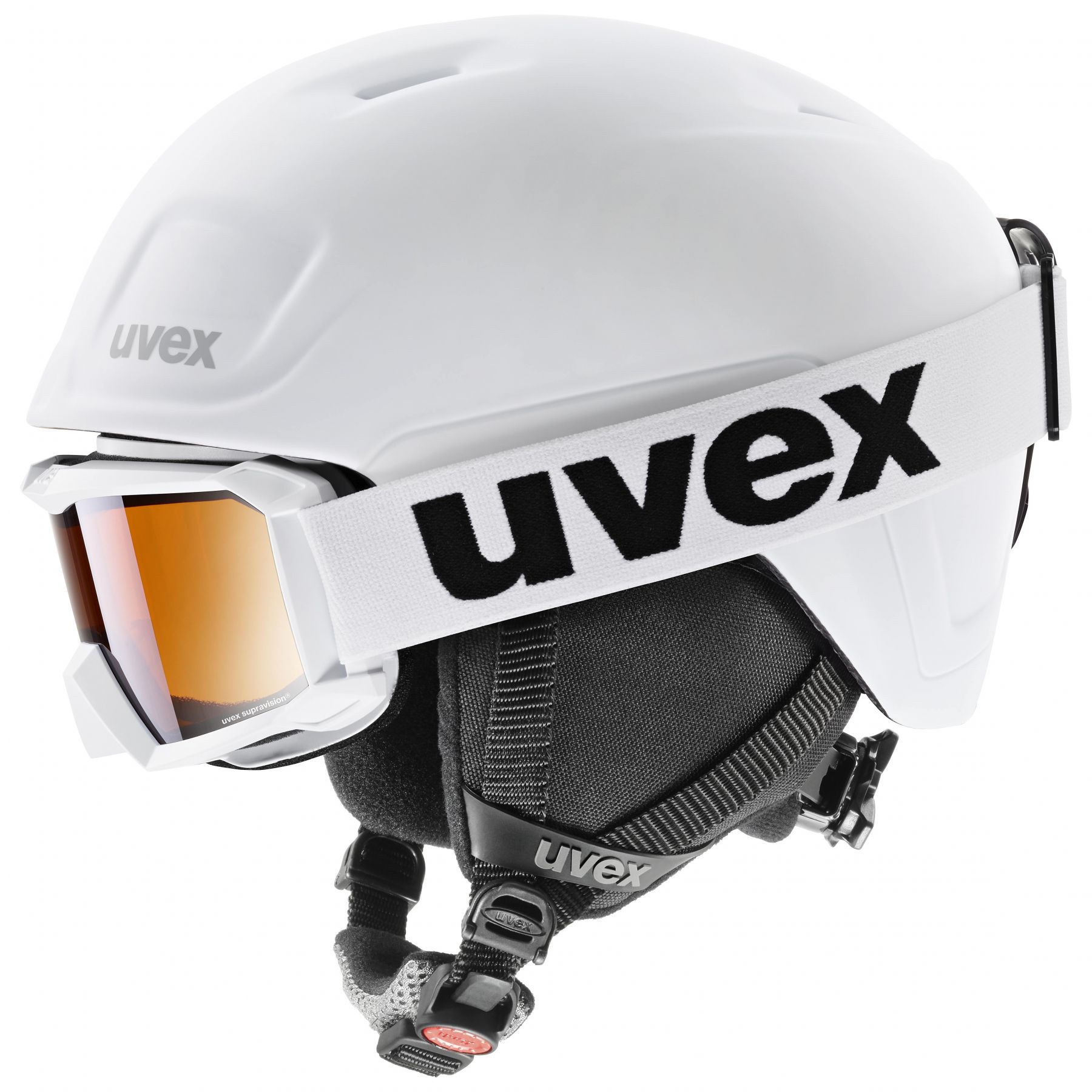 Se Uvex Heyya Pro Set, skihjelm + skibrille, junior, hvid hos AktivVinter.dk