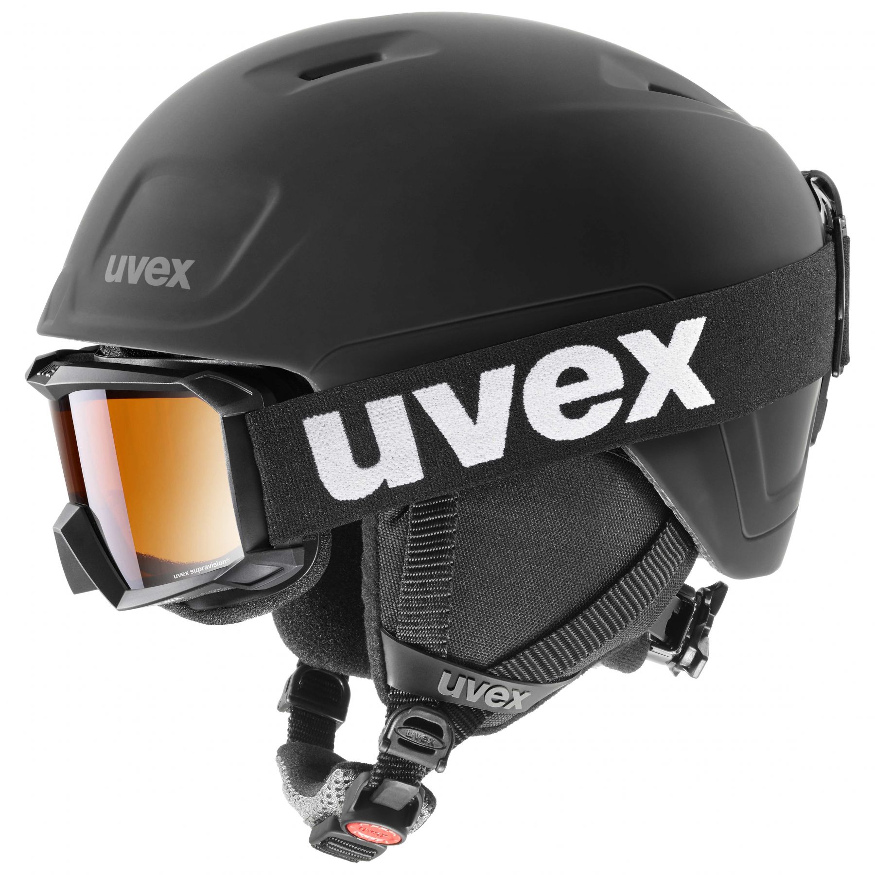 Se Uvex Heyya Pro Set, skihjelm + skibrille, junior, sort hos AktivVinter.dk